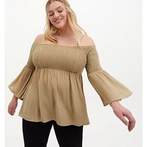 TORRID OLIVE GAUZE COLD SHOULDER BABYDOLL BLOUSE